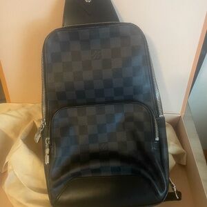 Men's Black Checkered Sling Bag